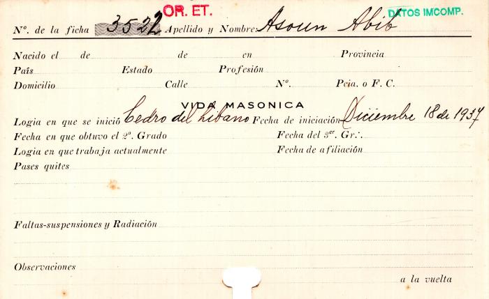 Ficha de miembro de Abib Asoun.