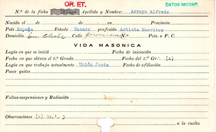 Ficha de miembro de Alfredo Arroyo.