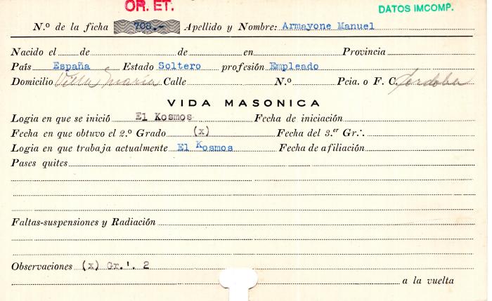 Ficha de miembro de Manuel Armayone.