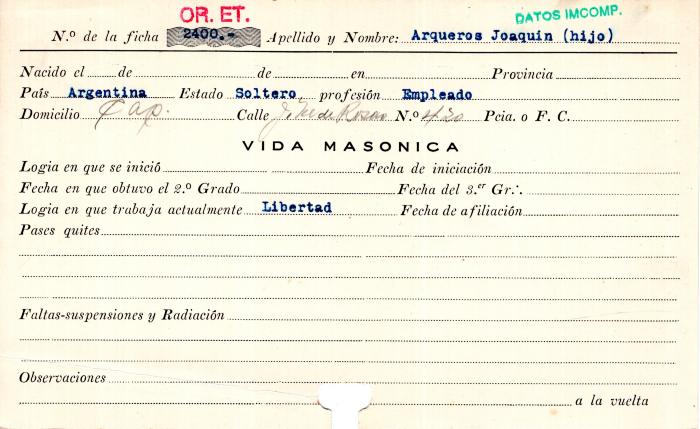 Ficha de miembro de Joaquín Arqueros (hijo).