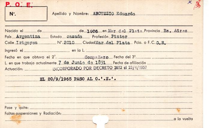 Ficha de miembro de Eduardo Arcuzzio.