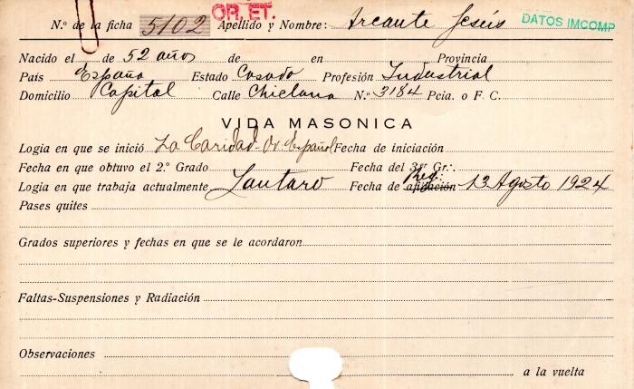 Ficha de miembro de Jesús Arcaute.