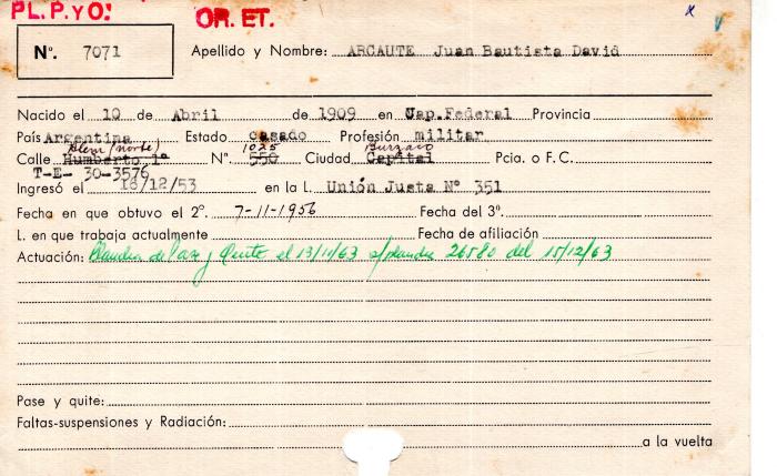 Ficha de miembro de Juan Bautista David Arcaute.