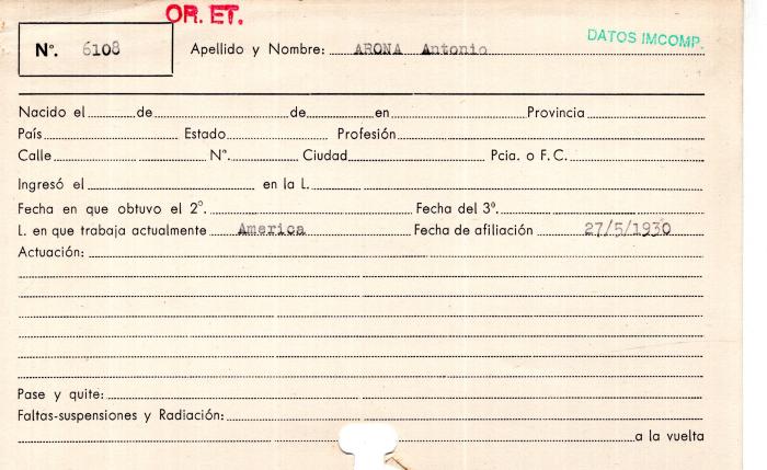 Ficha de miembro de Antonio Arona.