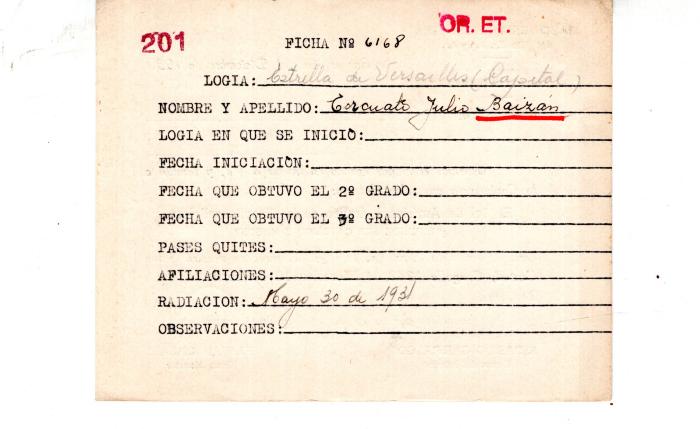 Ficha de miembro de Torcuato Julio Baizán.
