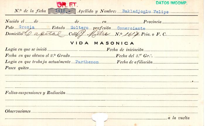 Ficha de miembro de Felipe Bakladjoglu.