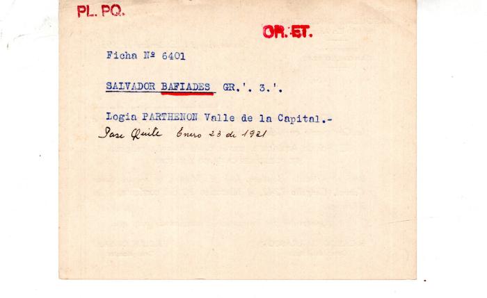 Ficha de miembro de Salvador Bafiades.