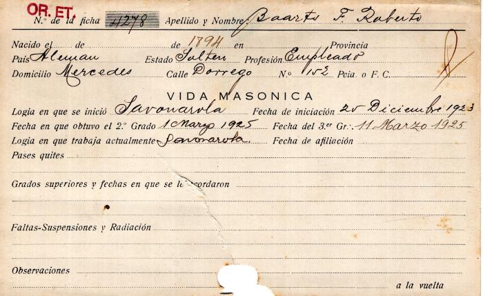 Ficha de miembro de Roberto Baarts F.