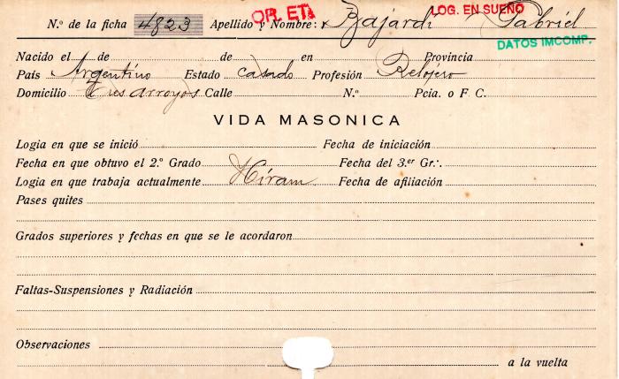 Ficha de miembro de Gabriel Bajardi.