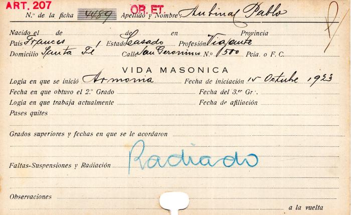 Ficha de miembro de Pablo Aubinal.