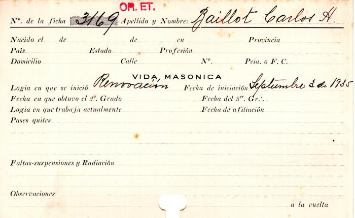 Ficha de miembro de Carlos H. Baillot.