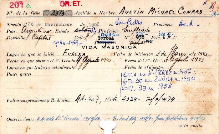 Ficha de miembro de MIchael Conrad Austin.