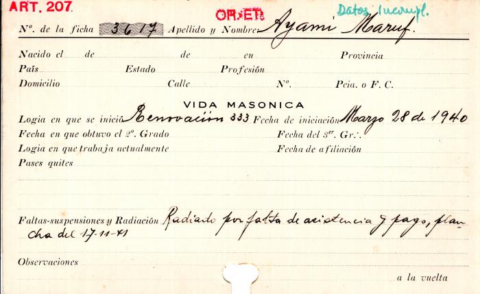 Ficha de miembro de Maruf Ayami.