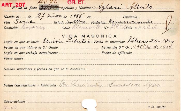 Ficha de miembro de Alberto Azhari.