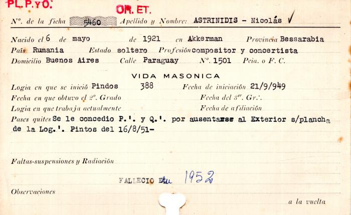 Ficha de miembro de Nicolás Astrinidis.