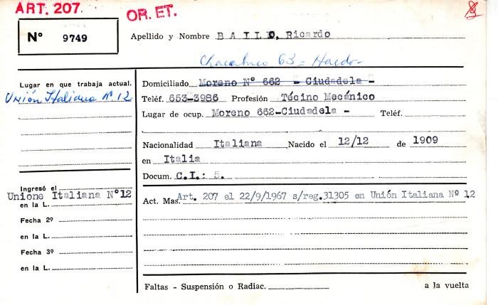 Ficha de miembro de Ricardo Bailo.