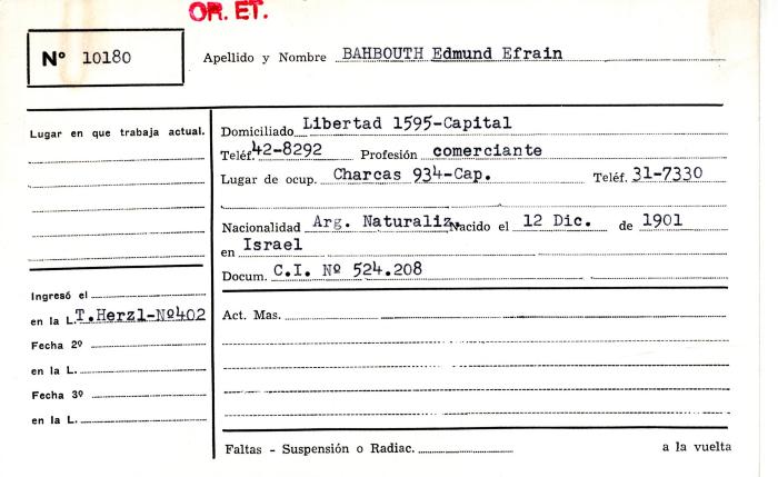 Ficha de miembro de Edmund Efrain Bahbouth.