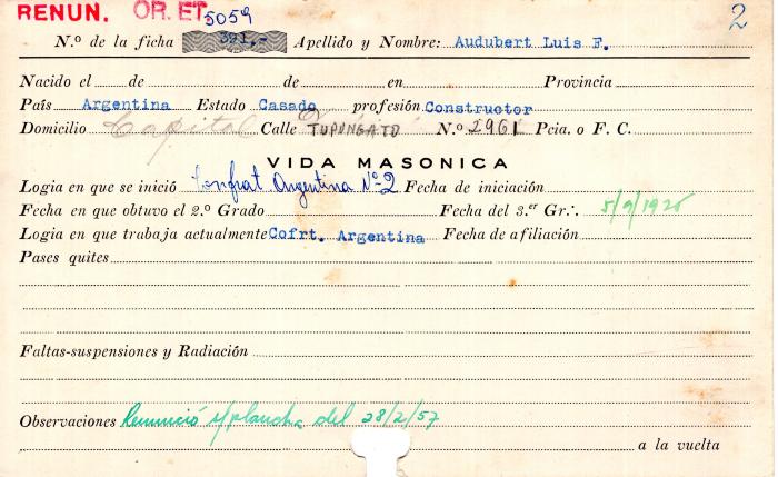 Ficha de miembro de Luis F. Audubert.