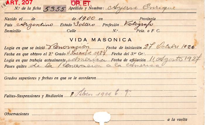 Ficha de miembro de Enrique Ayerve.