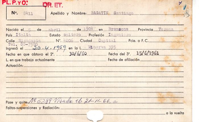 Ficha de miembro de Santiago Bagatin.