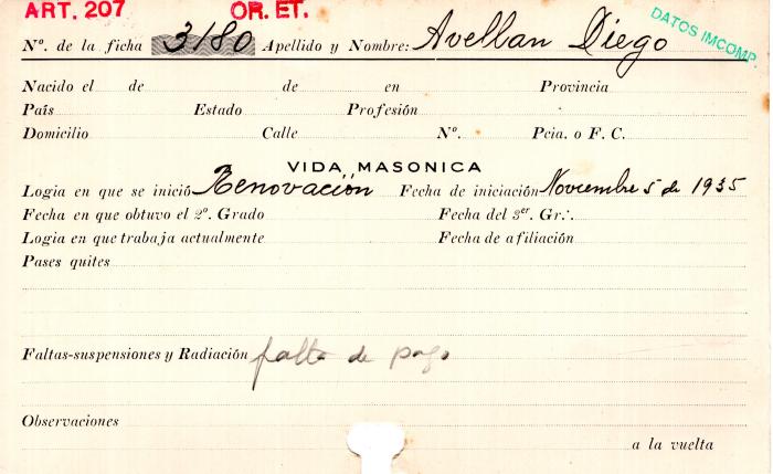 Ficha de miembro de Diego Avellan.