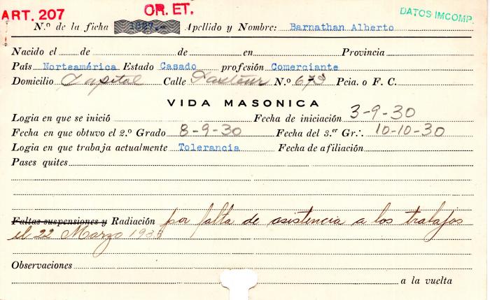 Ficha de miembro de Alberto Barnathan.