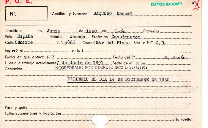 Ficha de miembro de Manuel Baquero.