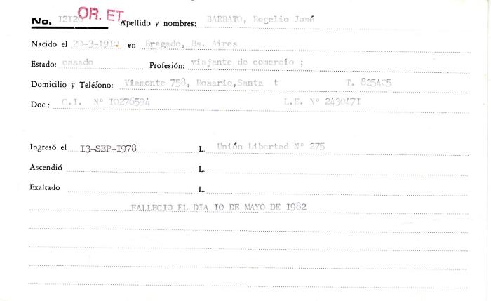 Ficha de miembro de Rogelio José Barbato.