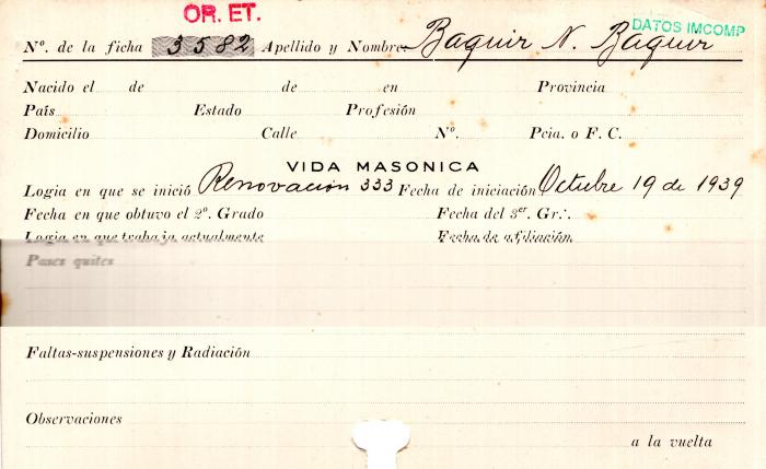 Ficha de miembro de Baquir Baquir N.