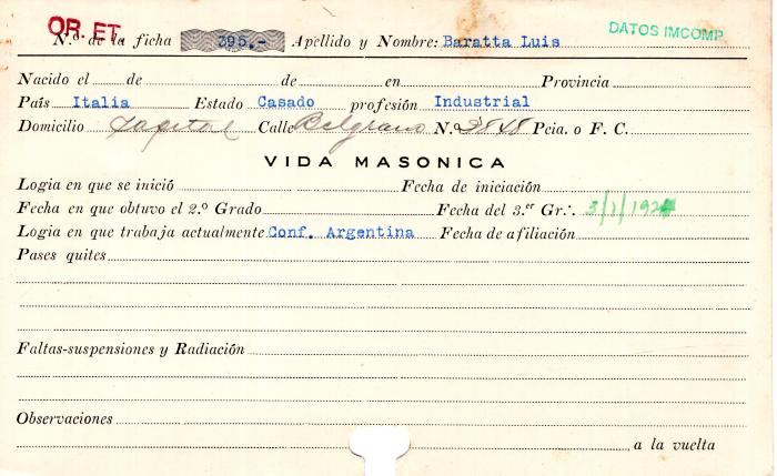 Ficha de miembro de Luis Baratta.