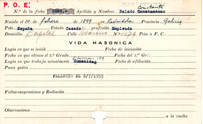 Ficha de miembro de Constante Balado.