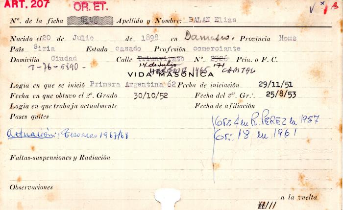 Ficha de miembro de Elias Balan.