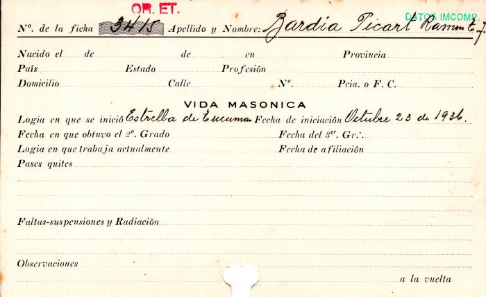 Ficha de miembro de Ramón Baria Picart.