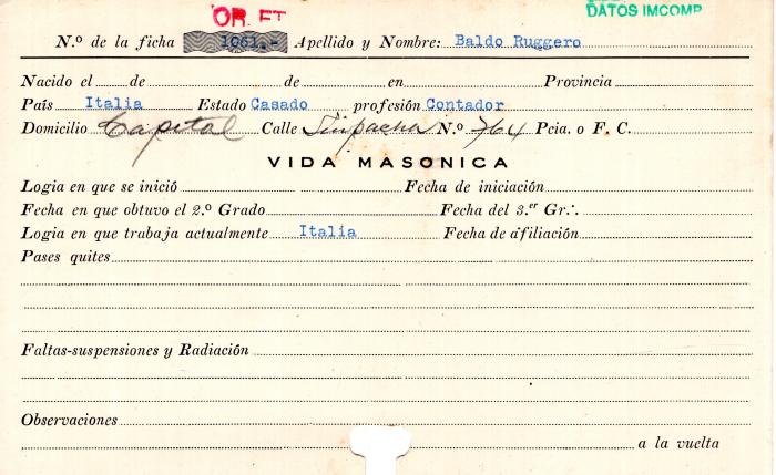 Ficha de miembro de Ruggero Baldo.