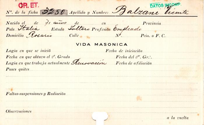 Ficha de miembro de Vicente Balzani.