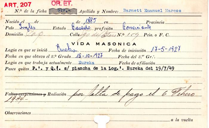 Ficha de miembro de Emanuel Marcos Barnett.