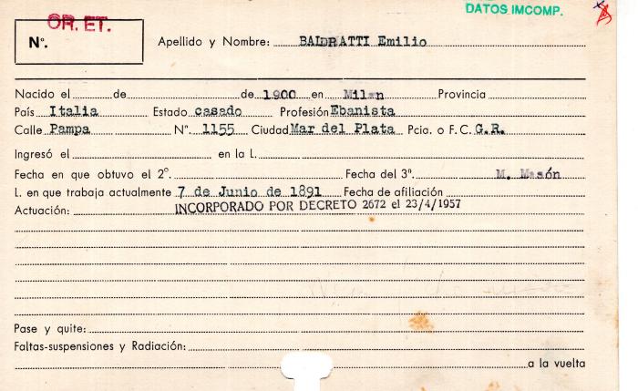 Ficha de miembro de Emilio Baldratti.