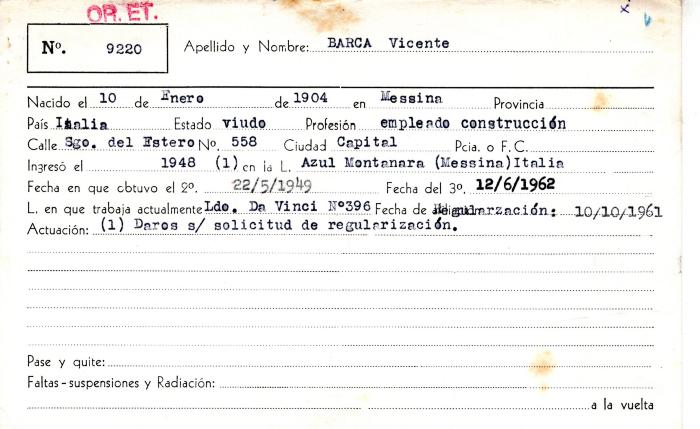 Ficha de miembro de Vicente Barca.