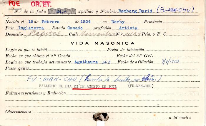 Ficha de miembro de David Bamberg (Fu-Man-Chu).