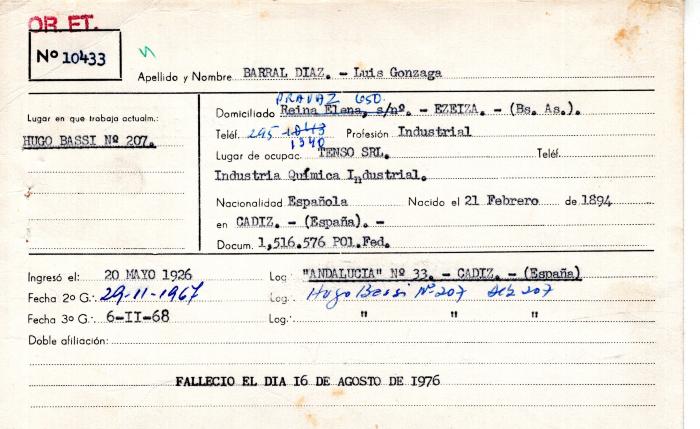 Ficha de miembro de Luis Gonzaga Barral Díaz.