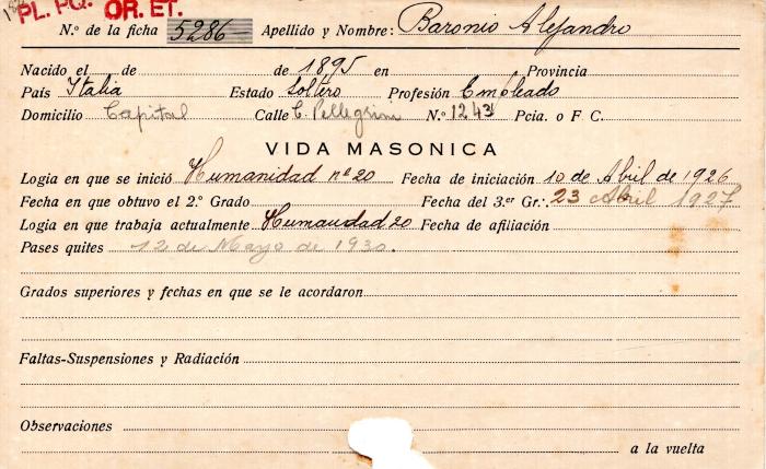 Ficha de miembro de Alejandro Baronio.