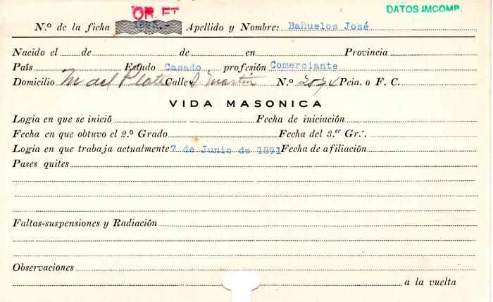 Ficha de miembro de José Bañuelos.