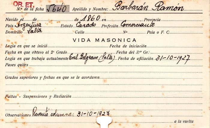 Ficha de miembro de Ramón Barbarán.