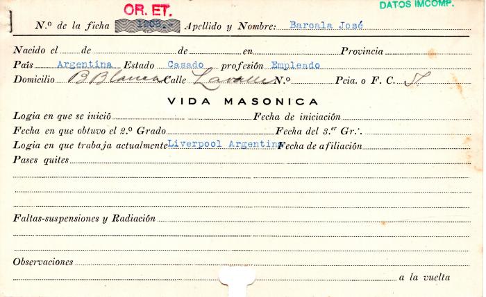 Ficha de miembro de José Barcala.