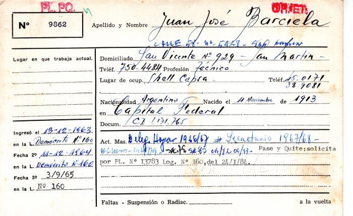 Ficha de miembro de Juan José Barciela.