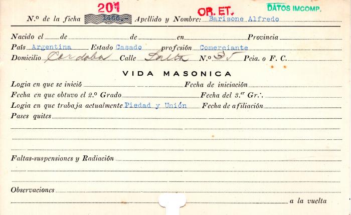 Ficha de miembro de Alfredo Barisone.