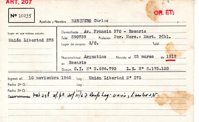 Ficha de miembro de Carlos Barquero.