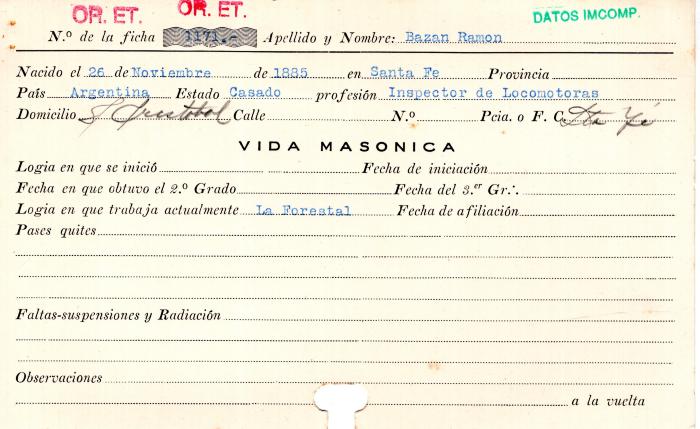 Ficha de miembro de Ramón Bazán.