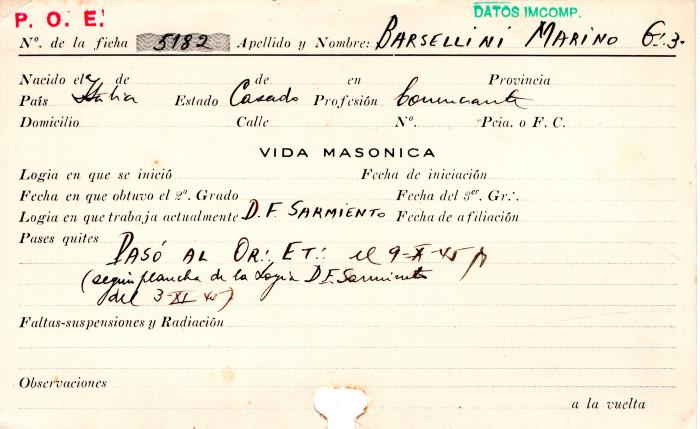 Ficha de miembro de Mariano Barsellini.