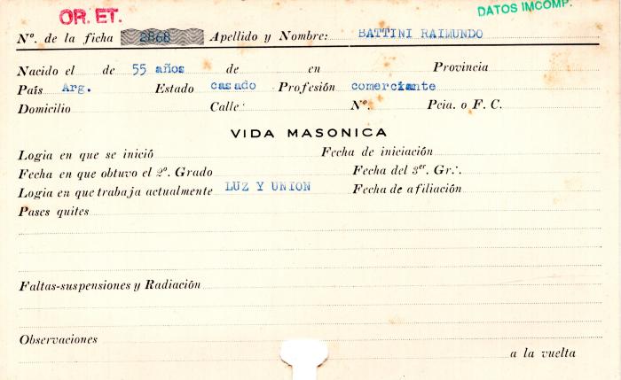 Ficha de miembro de Raimundo Battini.